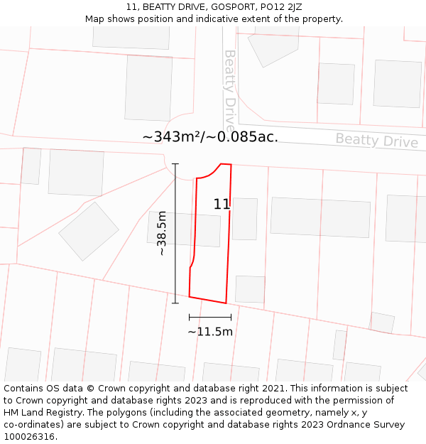 11, BEATTY DRIVE, GOSPORT, PO12 2JZ: Plot and title map