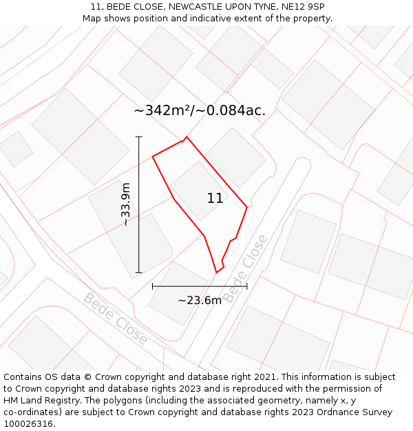 11, BEDE CLOSE, NEWCASTLE UPON TYNE, NE12 9SP: Plot and title map