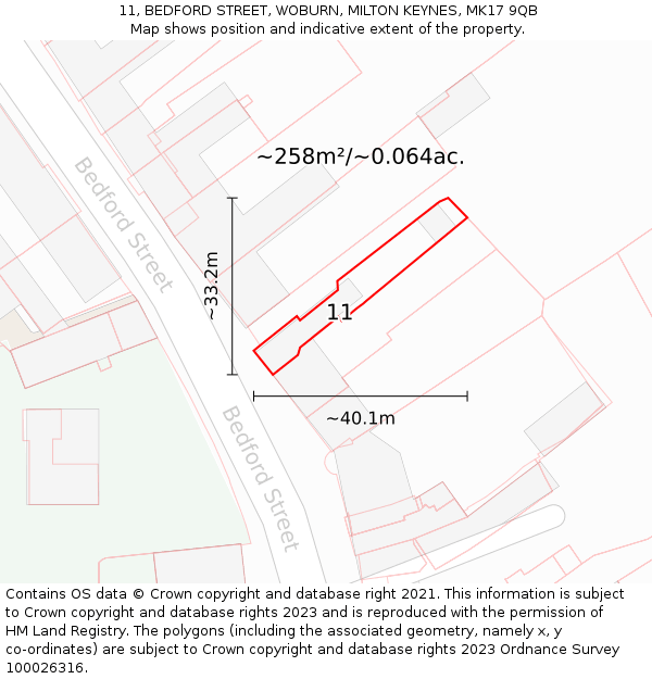 11, BEDFORD STREET, WOBURN, MILTON KEYNES, MK17 9QB: Plot and title map