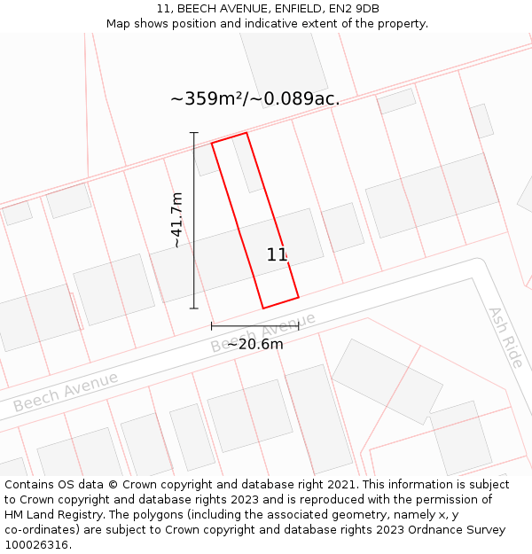 11, BEECH AVENUE, ENFIELD, EN2 9DB: Plot and title map