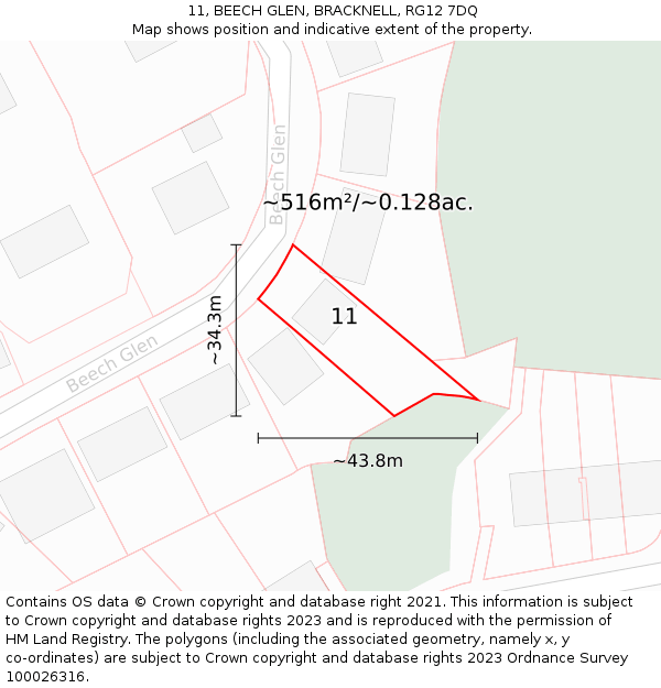 11, BEECH GLEN, BRACKNELL, RG12 7DQ: Plot and title map