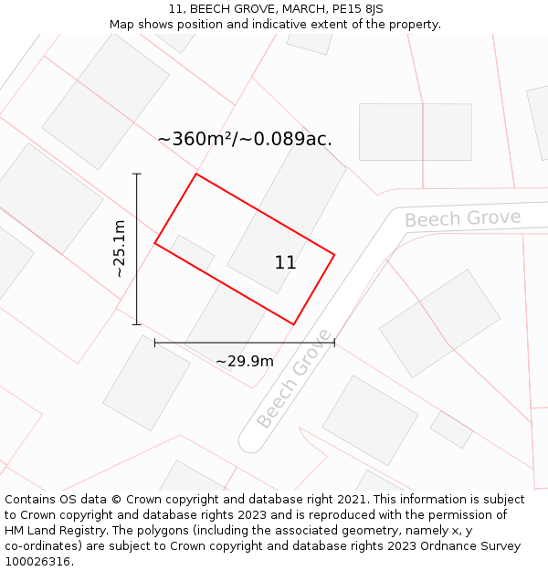 11, BEECH GROVE, MARCH, PE15 8JS: Plot and title map