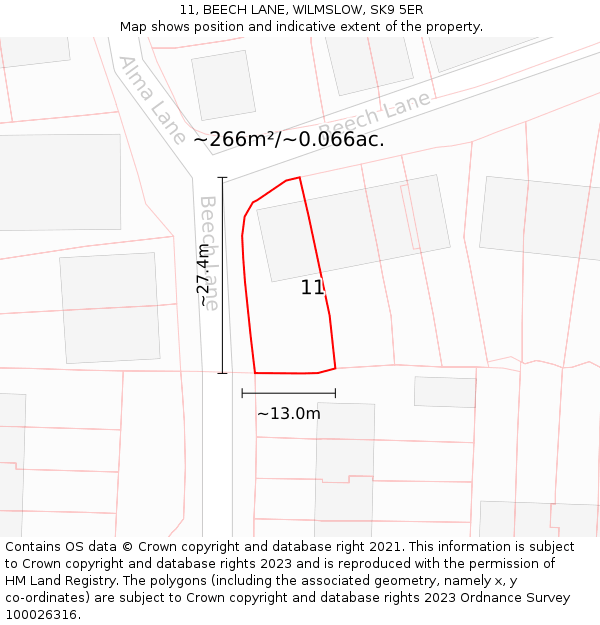 11, BEECH LANE, WILMSLOW, SK9 5ER: Plot and title map