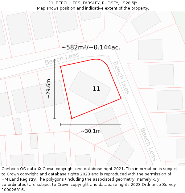 11, BEECH LEES, FARSLEY, PUDSEY, LS28 5JY: Plot and title map