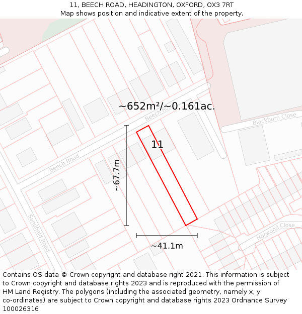 11, BEECH ROAD, HEADINGTON, OXFORD, OX3 7RT: Plot and title map