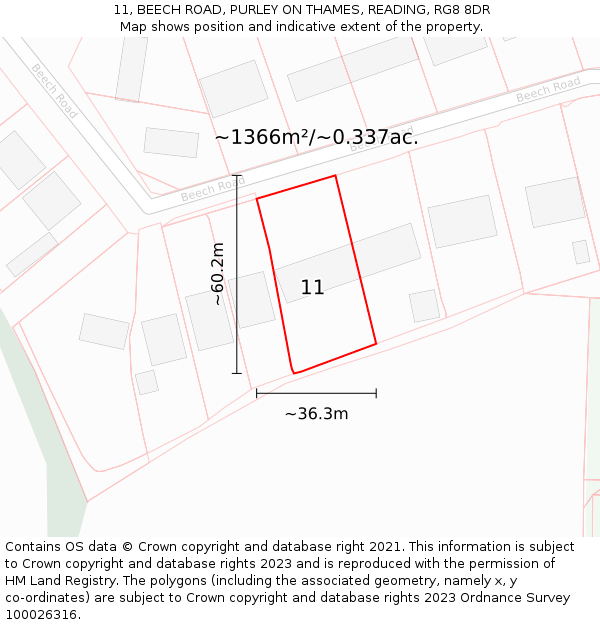 11, BEECH ROAD, PURLEY ON THAMES, READING, RG8 8DR: Plot and title map