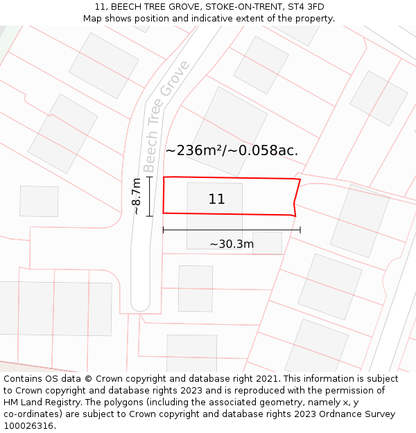 11, BEECH TREE GROVE, STOKE-ON-TRENT, ST4 3FD: Plot and title map