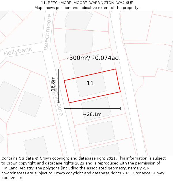 11, BEECHMORE, MOORE, WARRINGTON, WA4 6UE: Plot and title map