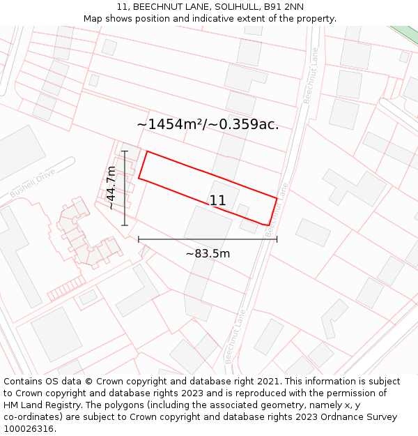 11, BEECHNUT LANE, SOLIHULL, B91 2NN: Plot and title map
