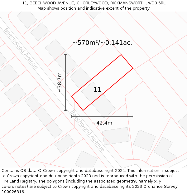 11, BEECHWOOD AVENUE, CHORLEYWOOD, RICKMANSWORTH, WD3 5RL: Plot and title map