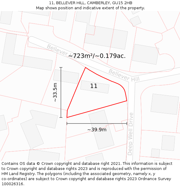 11, BELLEVER HILL, CAMBERLEY, GU15 2HB: Plot and title map