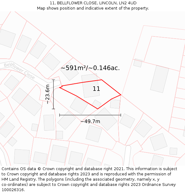 11, BELLFLOWER CLOSE, LINCOLN, LN2 4UD: Plot and title map