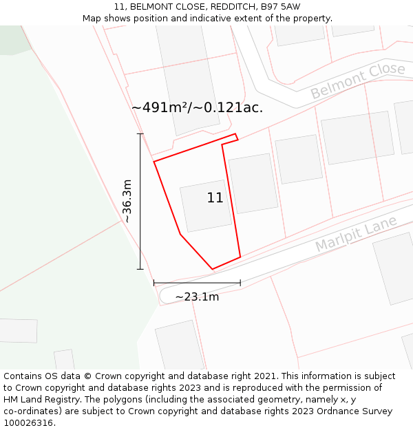 11, BELMONT CLOSE, REDDITCH, B97 5AW: Plot and title map