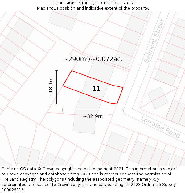 11, BELMONT STREET, LEICESTER, LE2 8EA: Plot and title map