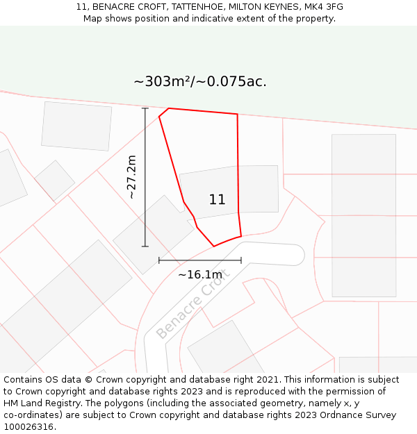 11, BENACRE CROFT, TATTENHOE, MILTON KEYNES, MK4 3FG: Plot and title map