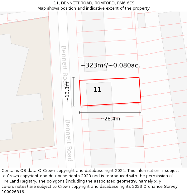 11, BENNETT ROAD, ROMFORD, RM6 6ES: Plot and title map