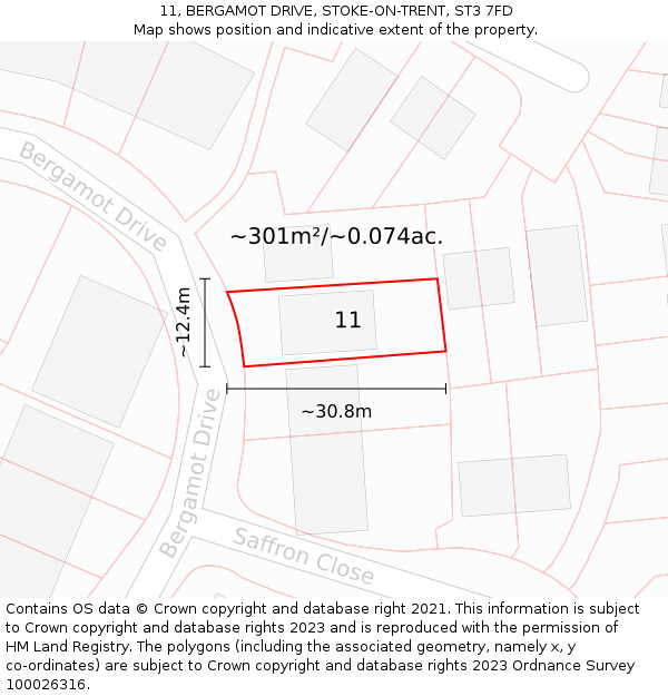 11, BERGAMOT DRIVE, STOKE-ON-TRENT, ST3 7FD: Plot and title map