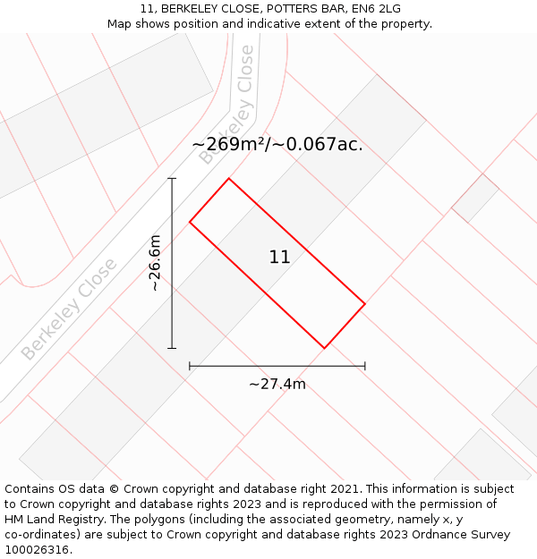 11, BERKELEY CLOSE, POTTERS BAR, EN6 2LG: Plot and title map