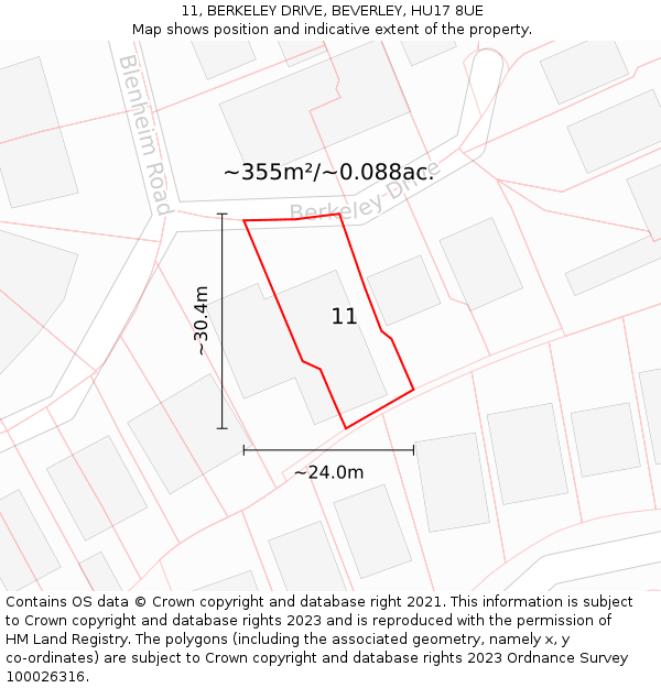 11, BERKELEY DRIVE, BEVERLEY, HU17 8UE: Plot and title map