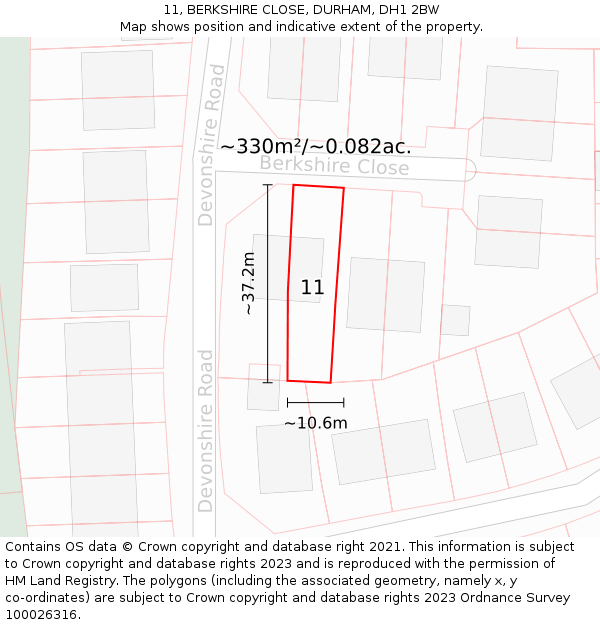 11, BERKSHIRE CLOSE, DURHAM, DH1 2BW: Plot and title map