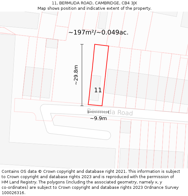 11, BERMUDA ROAD, CAMBRIDGE, CB4 3JX: Plot and title map