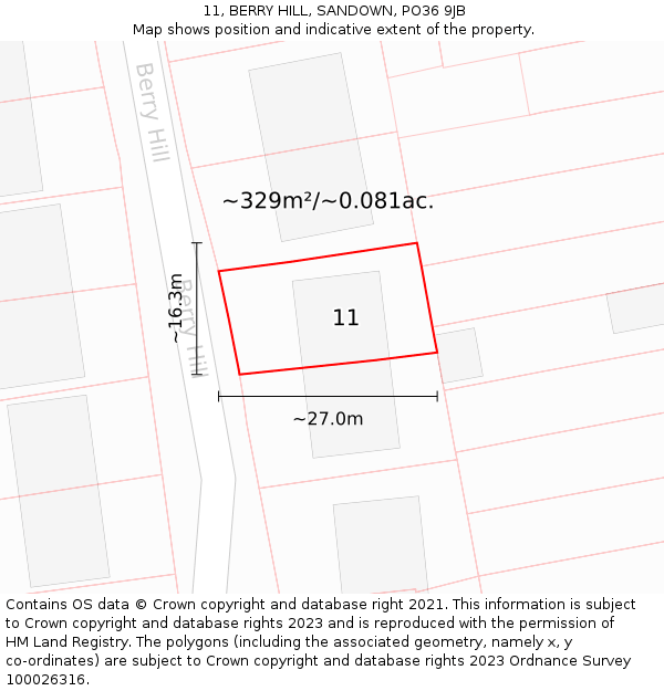 11, BERRY HILL, SANDOWN, PO36 9JB: Plot and title map