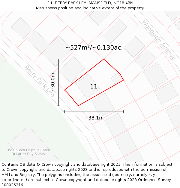 11, BERRY PARK LEA, MANSFIELD, NG18 4RN: Plot and title map