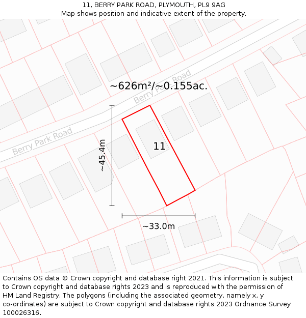 11, BERRY PARK ROAD, PLYMOUTH, PL9 9AG: Plot and title map