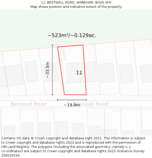 11, BESTWALL ROAD, WAREHAM, BH20 4HY: Plot and title map