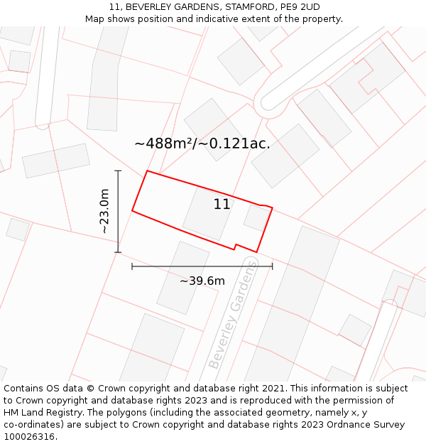 11, BEVERLEY GARDENS, STAMFORD, PE9 2UD: Plot and title map