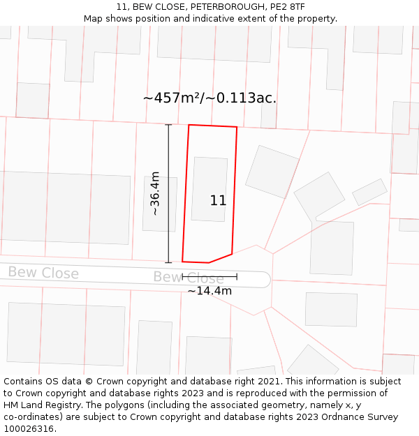 11, BEW CLOSE, PETERBOROUGH, PE2 8TF: Plot and title map