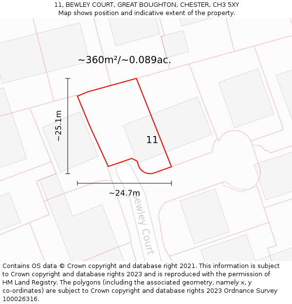 11, BEWLEY COURT, GREAT BOUGHTON, CHESTER, CH3 5XY: Plot and title map