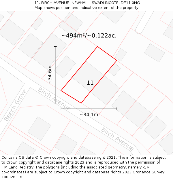 11, BIRCH AVENUE, NEWHALL, SWADLINCOTE, DE11 0NG: Plot and title map