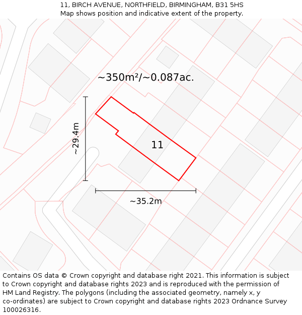 11, BIRCH AVENUE, NORTHFIELD, BIRMINGHAM, B31 5HS: Plot and title map