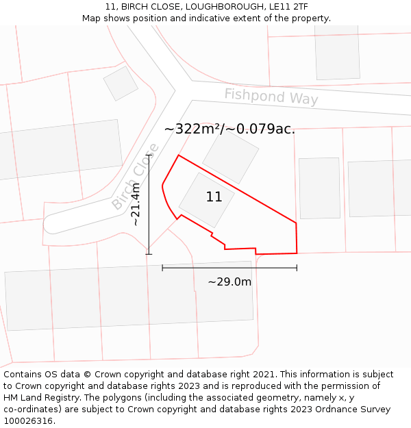 11, BIRCH CLOSE, LOUGHBOROUGH, LE11 2TF: Plot and title map