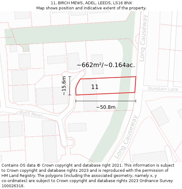 11, BIRCH MEWS, ADEL, LEEDS, LS16 8NX: Plot and title map