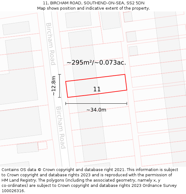 11, BIRCHAM ROAD, SOUTHEND-ON-SEA, SS2 5DN: Plot and title map