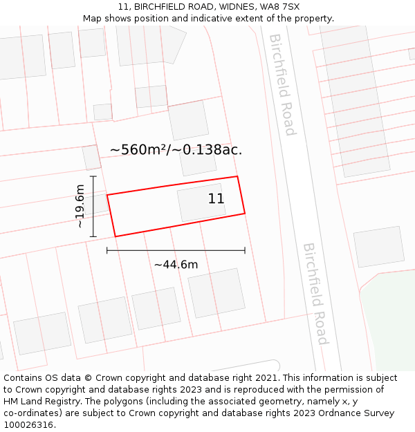 11, BIRCHFIELD ROAD, WIDNES, WA8 7SX: Plot and title map