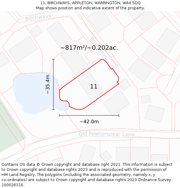 11, BIRCHWAYS, APPLETON, WARRINGTON, WA4 5DQ: Plot and title map