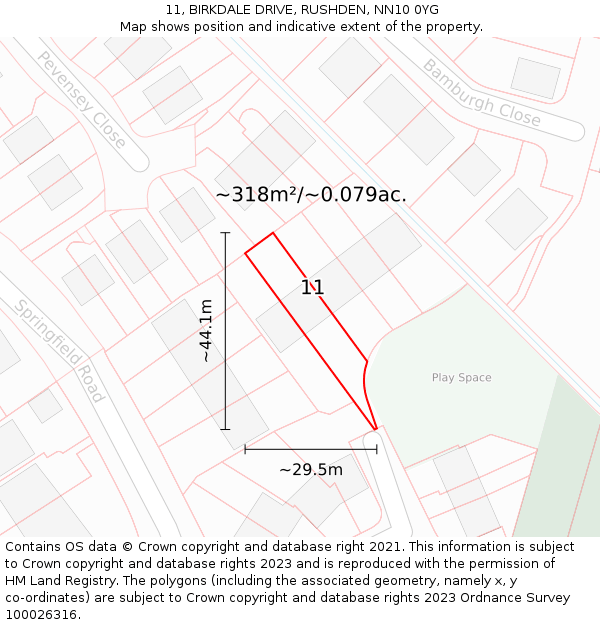 11, BIRKDALE DRIVE, RUSHDEN, NN10 0YG: Plot and title map