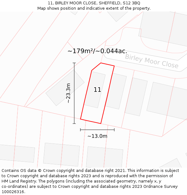 11, BIRLEY MOOR CLOSE, SHEFFIELD, S12 3BQ: Plot and title map