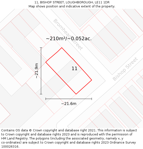 11, BISHOP STREET, LOUGHBOROUGH, LE11 1DR: Plot and title map