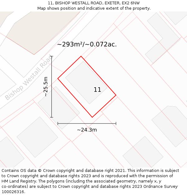 11, BISHOP WESTALL ROAD, EXETER, EX2 6NW: Plot and title map