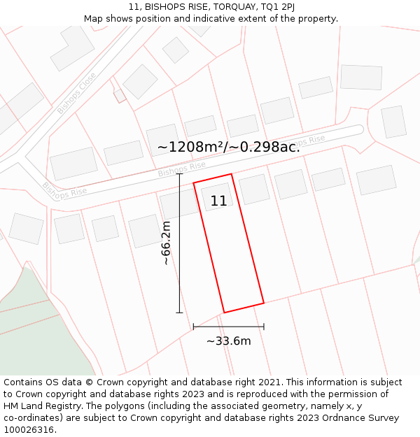 11, BISHOPS RISE, TORQUAY, TQ1 2PJ: Plot and title map