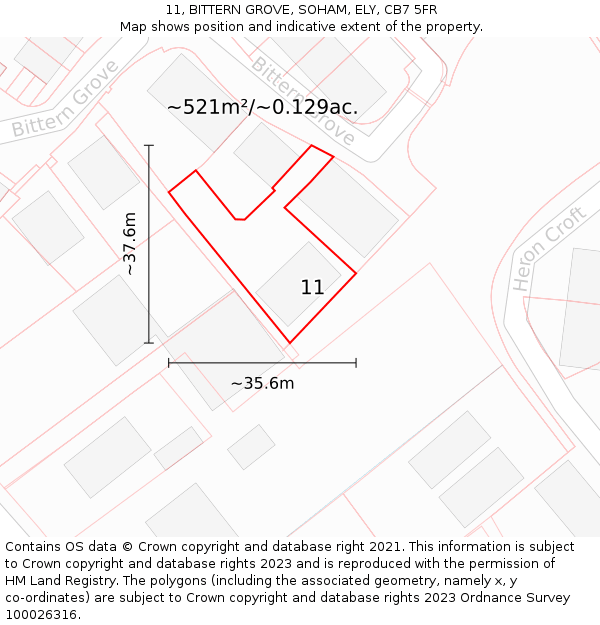 11, BITTERN GROVE, SOHAM, ELY, CB7 5FR: Plot and title map