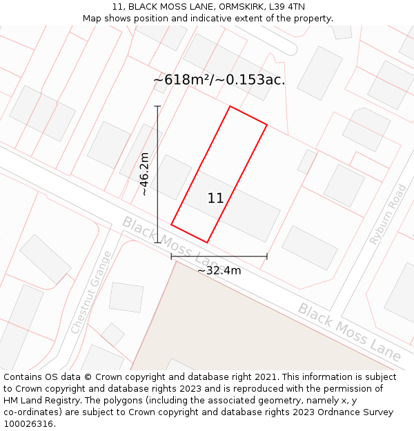 11, BLACK MOSS LANE, ORMSKIRK, L39 4TN: Plot and title map