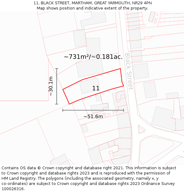 11, BLACK STREET, MARTHAM, GREAT YARMOUTH, NR29 4PN: Plot and title map