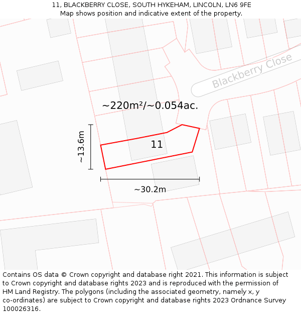 11, BLACKBERRY CLOSE, SOUTH HYKEHAM, LINCOLN, LN6 9FE: Plot and title map