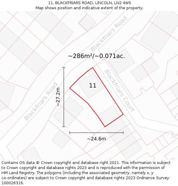 11, BLACKFRIARS ROAD, LINCOLN, LN2 4WS: Plot and title map