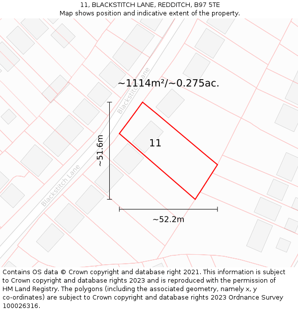 11, BLACKSTITCH LANE, REDDITCH, B97 5TE: Plot and title map